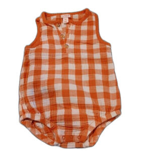 Cat & Jack Baby Girls 18M Orange Checkered Gauze Henley Tank Romper